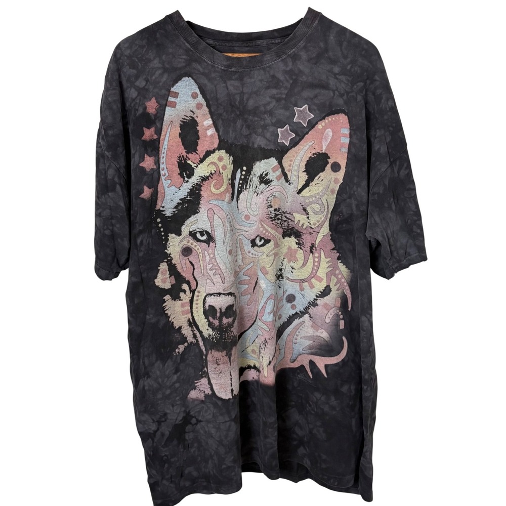 The Mountain Graphic Tee Mens 3XL Trippy Psychedelic Wolf Black Tie Dye